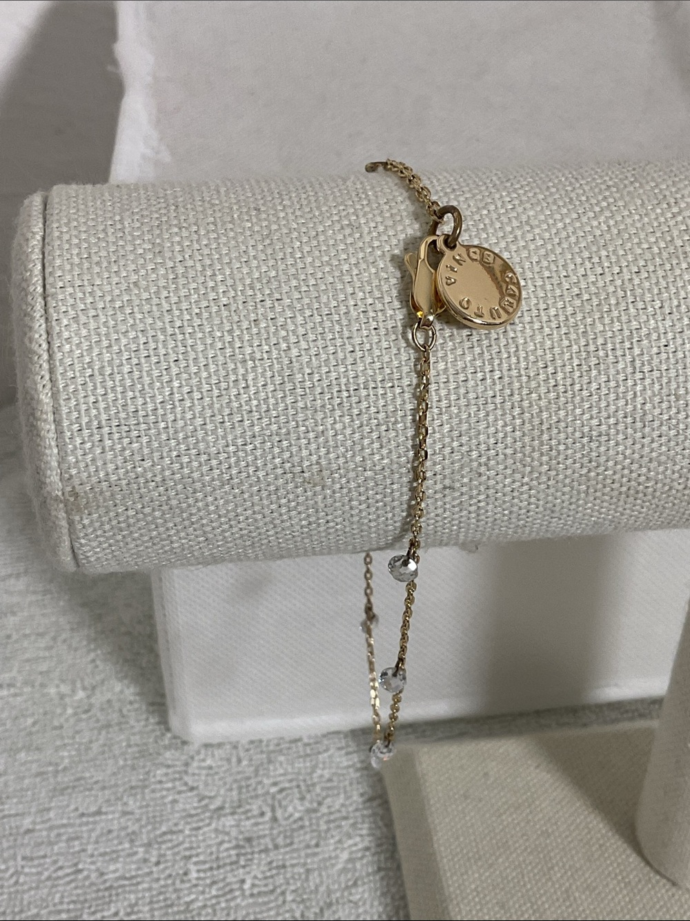 Vince Camuto Gold Tone Clear Crystal Dangle Station Chain Bracelet